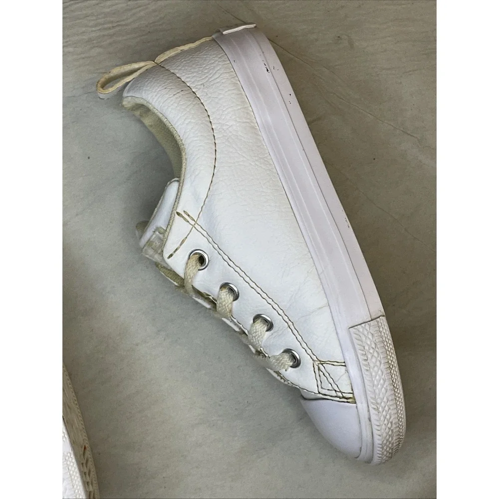 White Leather Low Top Converse Childs Kids‎ 10 Small Summer Beach Clean Girl